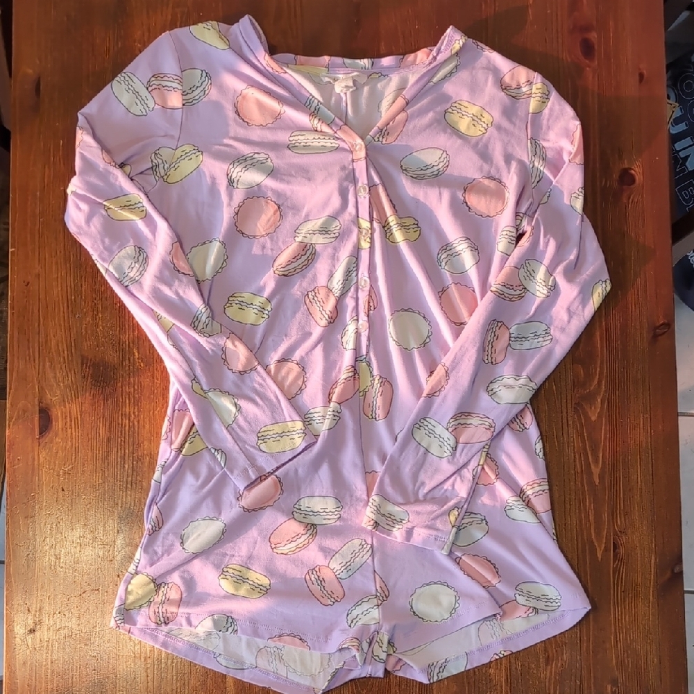 Women's Light Purple Macaron Print Button-Up Onesie